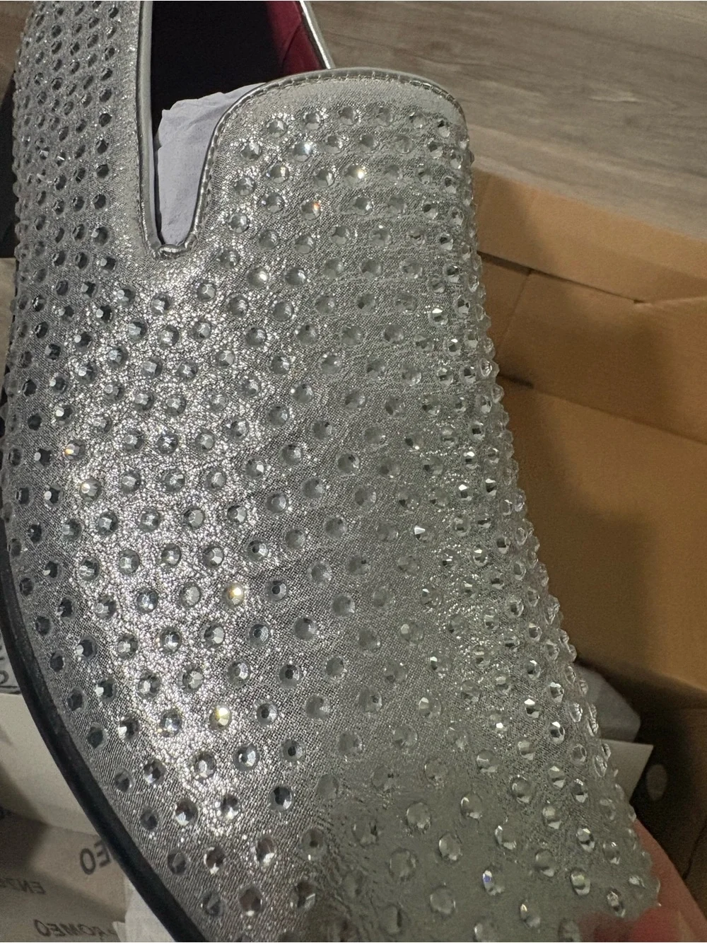 Enzo Romeo Men’s Silver Crystal-Studded Slip-On Loafer